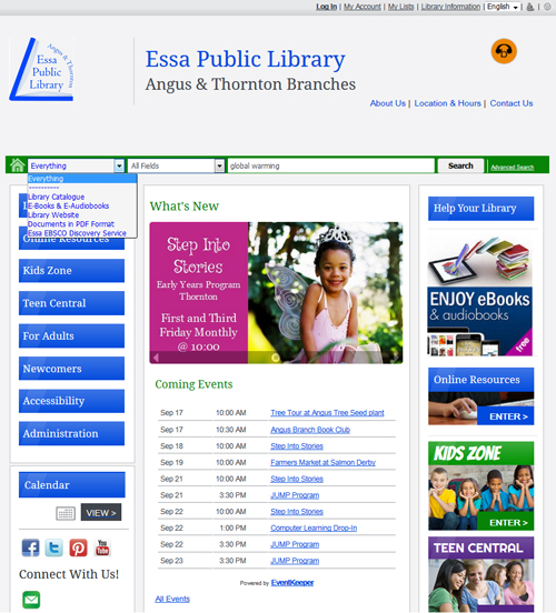 county of simcoe library cooperative homepage screenshot   